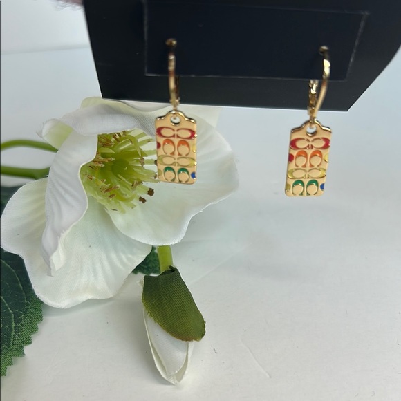 Coach Gold Dangle Earrings with Red,Orange,Yellow,Green “C’s” NWT! - Picture 3 of 13